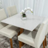 Mesa Jantar Vitra Mel  MDF 90×90 Vidro Off 4 Cadeiras Madeira Sued Bege - Image 3