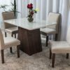 Mesa Servilha 120×90 Chocolate Vidro off 4 Cadeiras Sued Bege