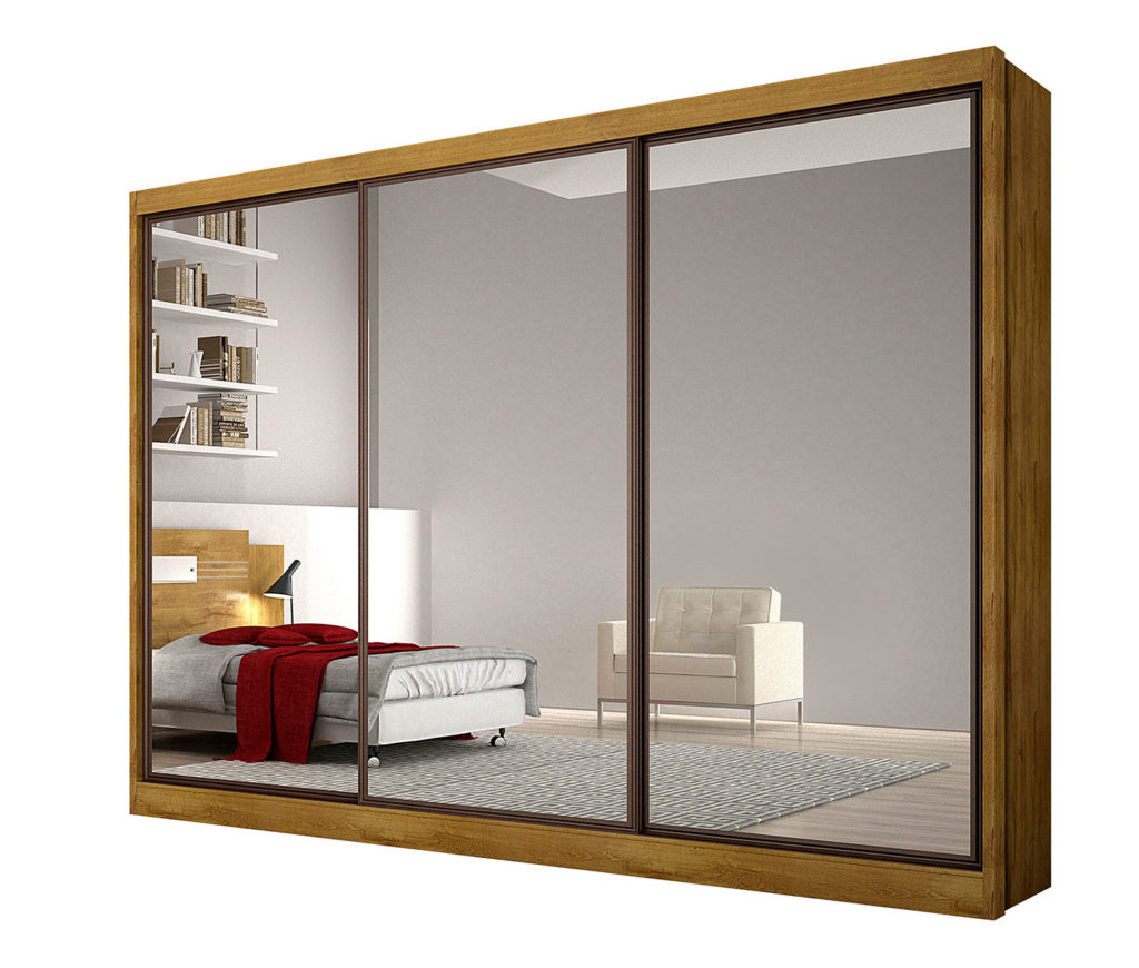 Roupeiro 3 Portas Espelhadas Diamond Plus 100% MDF Larg. 2,41m - Novo Horizonte - Image 3