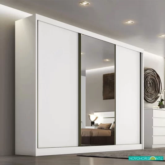 Roupeiro Casal Sollo Plus Neve 3 Portas 6 Gavetas C/ 1 Espelho 100% MDF Larg. 2,73M - Novo Horizonte
