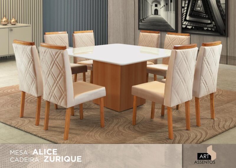 Mesa Alice 1,40X1,40 C/8 Cadeiras Zurique