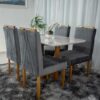 Mesa de Jantar Lisy Tampo MDF e Vidro Off 120X80 com 4 Cadeiras de Madeira Safira Veludo Cinza - Image 2