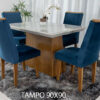 Mesa Jantar Luna MDF e Vidro Off 90×90 4 Cadeiras Lunara Veludo Azul