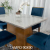 Mesa Jantar Luna MDF e Vidro Off 90×90 4 Cadeiras Lunara Veludo Azul - Image 3
