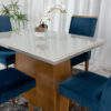 Mesa Jantar Luna MDF e Vidro Off 1,20×0,80 4 Cadeiras Lunara Veludo Azul - Image 2