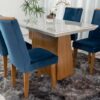 Mesa Jantar Luna MDF e Vidro Off 1,20×0,80 4 Cadeiras Lunara Veludo Azul - Image 3