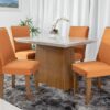 Mesa Jantar Luna MDF e Vidro Off 1,20×0,80 4 Cadeiras Lunara Veludo Cobre