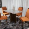 Mesa Berlim 120×80 Café Vidro Off 4 Cadeiras Athenas Veludo Cobre