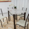 Mesa Rio Marrom c/Tampo Ardosia Off 100×60 4 Cadeiras Assento Off/Marrom - Teixeira