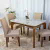 Mesa Jantar Londrina Imbuia Tampo Off 120×80 4 Cadeiras Linho Bege - Rufato