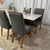 Mesa de Jantar Camile Mel Tampo Vidro Off 120X80 4 Cad Bia Sued Cinza