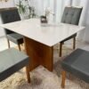 Mesa de Jantar Camile Mel Tampo Vidro Off 120X80 4 Cad Bia Sued Cinza - Image 4