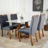 Mesa Pedro Mel Tampo Off 120×80 com 4 Cadeiras Lisboa Assento Veludo Cinza - Art Assento