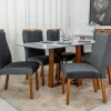 Mesa Pedro Mel Tampo Off 160×80 6 Cadeiras Lisboa Assento Veludo Cinza - Art Assento