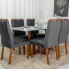 Mesa Pedro Mel Tampo Off 160×80 6 Cadeiras Lisboa Assento Veludo Cinza - Art Assento - Image 2