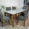 Mesa Jantar Londrina Imbuia Tampo OFF 1,80×0,90m 6 Cadeiras Luxo Veludo Grafite - Rufato