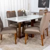 Mesa Pedro Mel Tampo Off 160×80 6 Cadeiras Lisboa Assento Veludo Marrom  - Art Assento