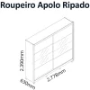 Roupeiro Apolo Ripado 2P c/1 Espelho e Pés Larg 2,78m - Gelius - Image 6
