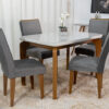 Mesa Jantar Londrina Imbuia Tampo Cop Vidro Off 120×80 4 Cadeiras Luxo Veludo Grafite - Rufato
