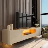 Rack Nobre c/LED e Pés Vidro Off White/Naturale 2,10m - Gelius