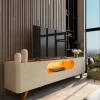 Rack Nobre c/LED e Pés Madeira Off White/Naturale 2,10m - Gelius