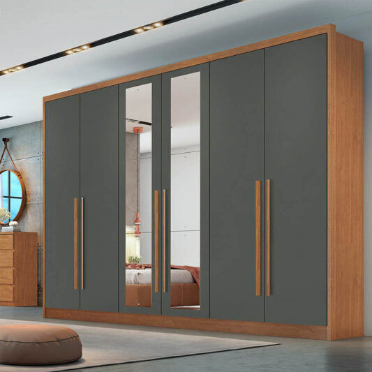 Roupeiro Robust Plus c/Espelho 6 Portas 100% MDF Larg. 2,76m - Novo Horizonte