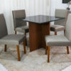Mesa Helo 90×90 Base Mel Tampo Grafite Vidro Preto 4 Cad. Roma Veludo Bege