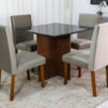 Mesa Helo 90×90 Base Mel Tampo Grafite Vidro Preto 4 Cad. Roma Veludo Bege - Image 3