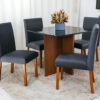 Mesa Helo 90×90 Base Mel Tampo Grafite Vidro Preto 4 Cad. Roma Veludo Cinza