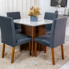 Mesa Helo 90×90 Base Mel Tampo MDF Vidro Off 4 Cad. Roma Veludo Cinza