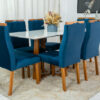 Mesa Pedro Mel Tampo Off 160×80 6 Cadeiras Lisboa Assento Veludo Azul 503 Madeira Maciça - Art Assento - Image 2
