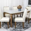 Mesa Jantar Londrina Imbuia Tampo Cop Off 180×90 6 Cadeiras Lunara Veludo Perola Rufato
