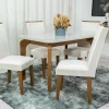 Mesa Jantar Londrina Imbuia Tampo Cop Vidro Off 120×80 4 Cadeiras Lunara Veludo Pérola - Rufato