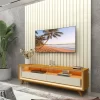 Conjunto Painel Nobre 1,40m Off White e Rack Requinte 1,28m Pés Madeira - Gelius