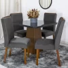 Mesa Jantar Luna Imbuia Tampo Vidro Grafite Canto Copo 90×90 4 Cadeiras Lunara Veludo Grafite Madeira Maciça - Rufato