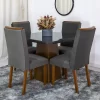 Mesa Jantar Luna Imbuia Tampo Vidro Grafite Canto Copo 90×90 4 Cadeiras Lunara Veludo Grafite Madeira Maciça - Rufato - Image 3