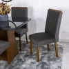 Mesa Jantar Luna Imbuia Tampo Vidro Grafite Canto Copo 90×90 4 Cadeiras Lunara Veludo Grafite Madeira Maciça - Rufato - Image 4