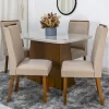 Mesa Jantar Luna Imbuia Tampo Vidro Off Canto Copo 120×80 4 Cadeiras Lunara Linho Bege 07 Madeira Maciça - Rufato - Image 2