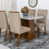 Mesa Jantar Luna Imbuia Tampo Vidro Off Canto Copo 120×80 4 Cadeiras Lunara Linho Bege 07 Madeira Maciça - Rufato - Image 3