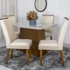 Mesa Jantar Luna Imbuia Tampo Vidro Off Canto Copo 120×80 4 Cadeiras Lunara Veludo Creme Madeira Maciça - Rufato - Image 2