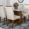Mesa Jantar Luna Imbuia Tampo Vidro Off Canto Copo 120×80 4 Cadeiras Lunara Veludo Creme Madeira Maciça - Rufato - Image 3