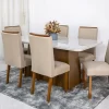 Mesa Jantar Luna Imbuia Tampo Vidro Off Canto Copo 180×90 6 Cadeiras Lunara Linho Bege 07 - Rufato