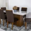 Mesa Jantar Luna Imbuia Tampo Vidro Off Canto Copo 180×90 6 Cadeiras Lunara Veludo Marrom - Rufato