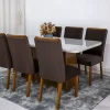 Mesa Jantar Luna Imbuia Tampo Vidro Off Canto Copo 180×90 6 Cadeiras Lunara Veludo Marrom - Rufato - Image 3