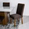 Mesa Jantar Luna Imbuia Tampo Vidro Off Canto Copo 180×90 6 Cadeiras Lunara Veludo Marrom - Rufato - Image 4