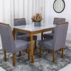 Mesa de Jantar Alegra Tampo Vidro Off 120×80M 4 Cadeiras Diamante Linho Cinza 2904 Madeira Maciça - JCM