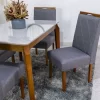 Mesa de Jantar Alegra Tampo Vidro Off 120×80M 4 Cadeiras Diamante Linho Cinza 2904 Madeira Maciça - JCM - Image 3