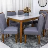 Mesa de Jantar Alegra Tampo Vidro Off 160×80m 6 Cadeiras Diamante Linho Cinza 2904 Madeira Maciça - JCM