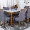 Mesa de Jantar Alegra Tampo Vidro Off 160×80m 6 Cadeiras Diamante Linho Cinza 2904 Madeira Maciça - JCM - Image 2