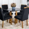 Mesa de Jantar Pedro Mel Tampo Vidro Preto 90×90 4 Cadeiras Lisboa Veludo Preto 504 Art Assento Madeira Maciça - Image 5
